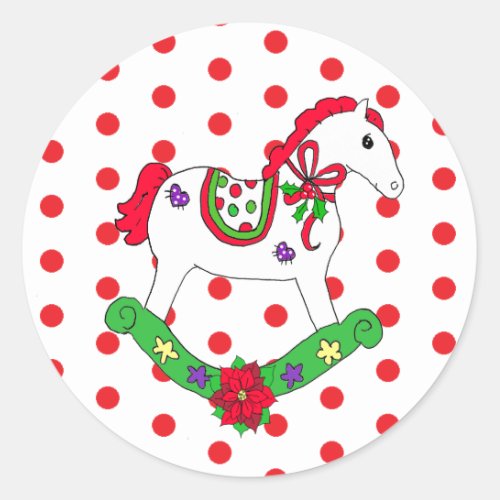 Cute Christmas Rocking Horse Holiday Classic Round Sticker