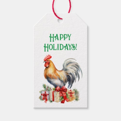 Cute Christmas Rooster wGifts Gift Wrap To From Gift Tags