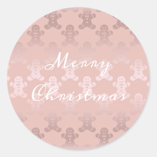 Cute Christmas Rose Gold Gingerbread Man Pattern Classic Round Sticker