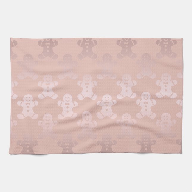 Cute Christmas Rose Gold Gingerbread Man Pattern Kitchen Towel (Horizontal)