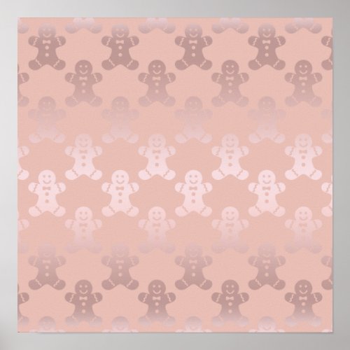 Cute Christmas Rose Gold Gingerbread Man Pattern Poster