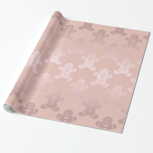 Cute Christmas Rose Gold Gingerbread Man Pattern Wrapping Paper