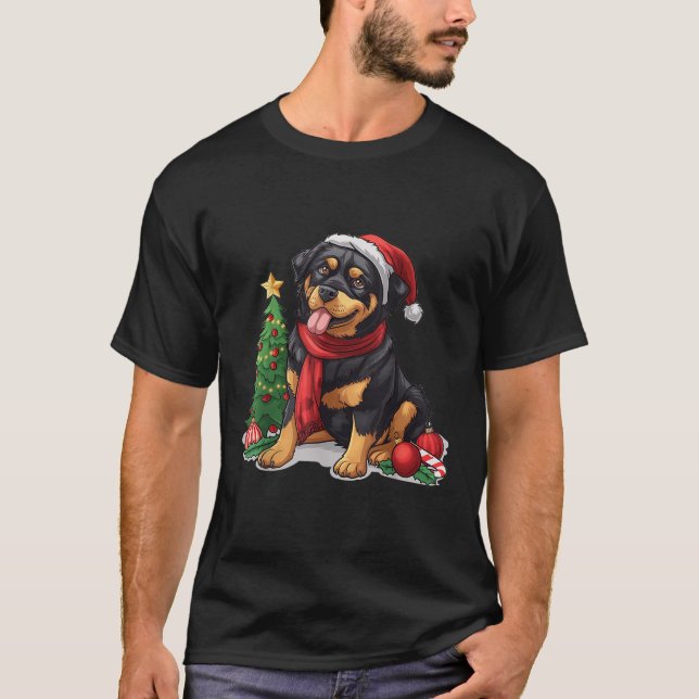 Cute Christmas Rottweiler Dog Santa Hat Puppy Mist T-Shirt (Front)