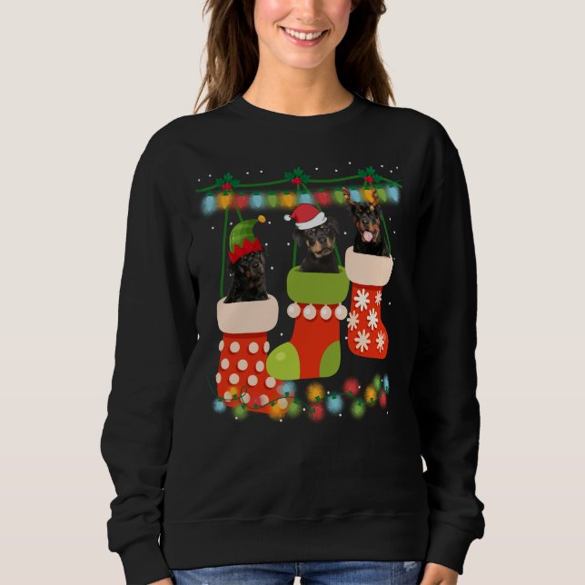 Cute Christmas Rottweiler Sock Xmas Reindeer Santa Sweatshirt (Front)