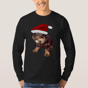 Cute Christmas Rottweiler With Red Santa Hat 1 T-Shirt