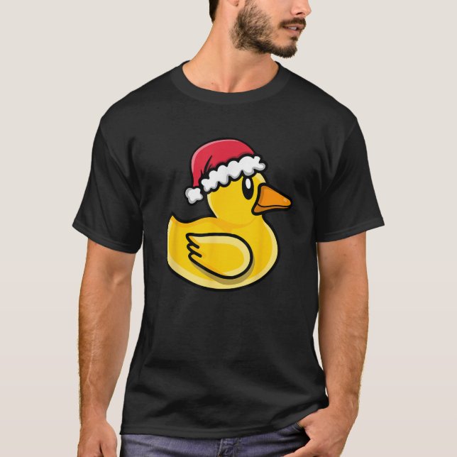 Cute Christmas Rubber Duck in Santa Hat  T-Shirt (Front)