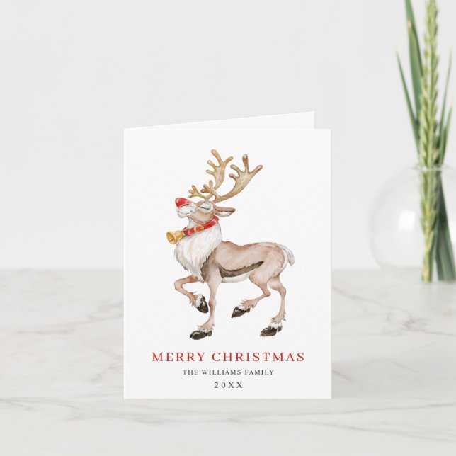 Cute Christmas Rudolf Reindeer Greeting Holiday Card (Front)