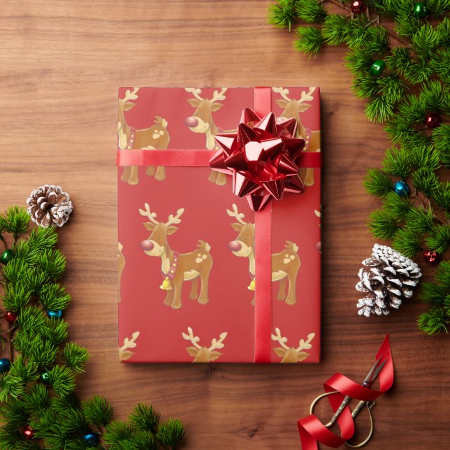 Cute Christmas Rudolph Pattern Wrapping Paper (Holiday Gift)