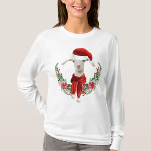 Cute Christmas Saanen Goat Kid 2 with Wreath T-Shirt
