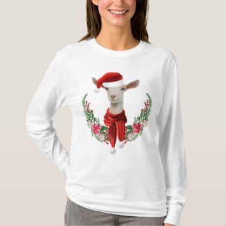 Cute Christmas Saanen Goat Kid with Wreath T-Shirt