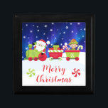Cute Christmas Santa and Elf Train Gift Box<br><div class="desc">Celebrate the joy of the holiday season with this Merry Christmas Gift Box featuring a festive design with Santa Claus and his little helper elf on a train full of Christmas presents. The snow-covered scene and peppermint swirls add a touch of festive fun, making this gift box perfect for all...</div>
