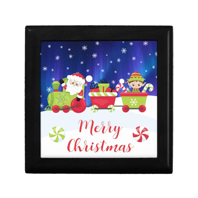 Cute Christmas Santa and Elf Train Gift Box (Front)