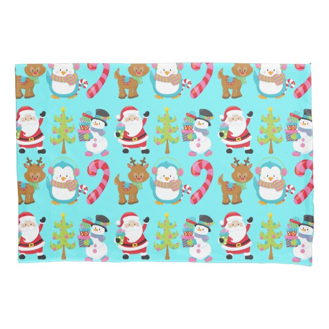 Cute Christmas Santa and Friends Pillow Case (Front)