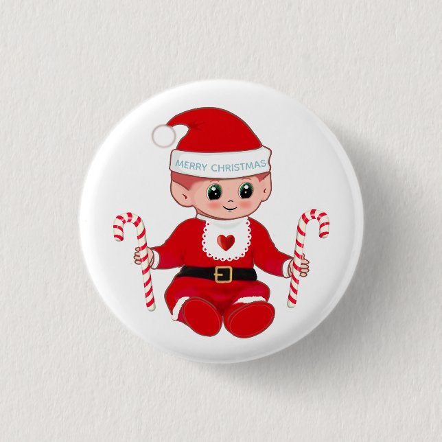 Cute Christmas Santa Baby  & Candy Canes Button (Front)