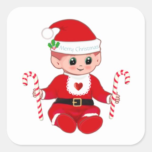 Cute Christmas Santa Baby   Candy Canes Square Sticker