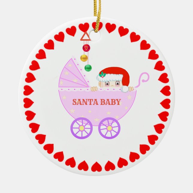Cute Christmas Santa Baby Ceramic Ornament (Front)