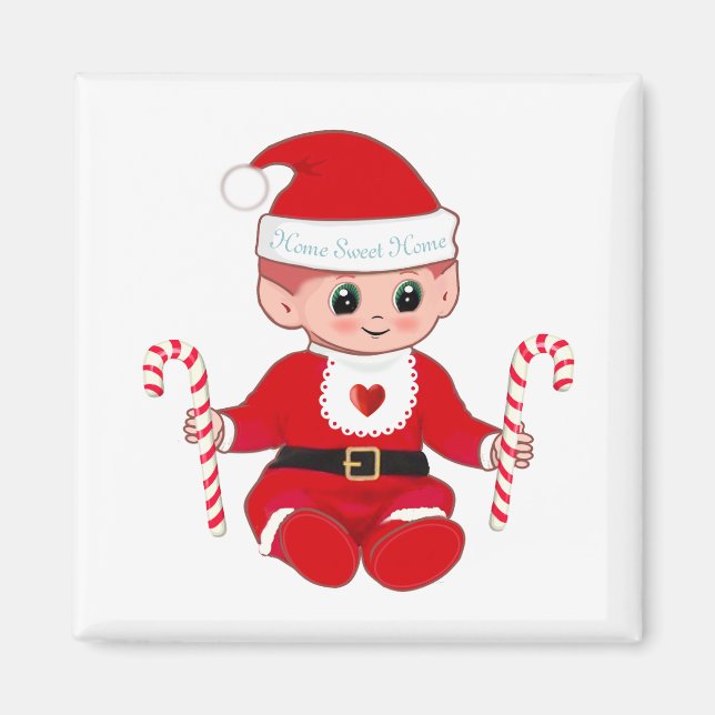 Cute Christmas Santa Baby Elf  & Candy Canes Magnet (Front)