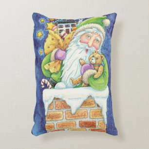 Cute Christmas, Santa Claus in Chimney with Toys Accent Pillow