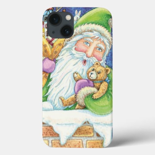 Cute Christmas Santa Claus in Chimney with Toys iPhone 13 Case