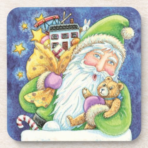 Cute Christmas Santa Claus in Chimney with Toys Coaster