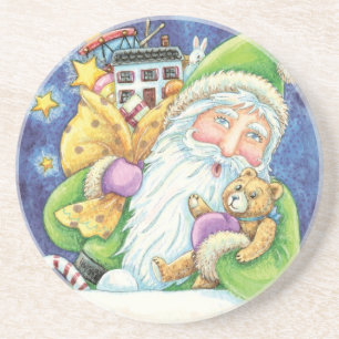 Cute Christmas, Santa Claus in Chimney with Toys Coaster
