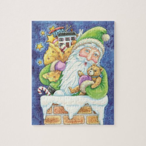 Cute Christmas Santa Claus in Chimney with Toys Jigsaw Puzzle