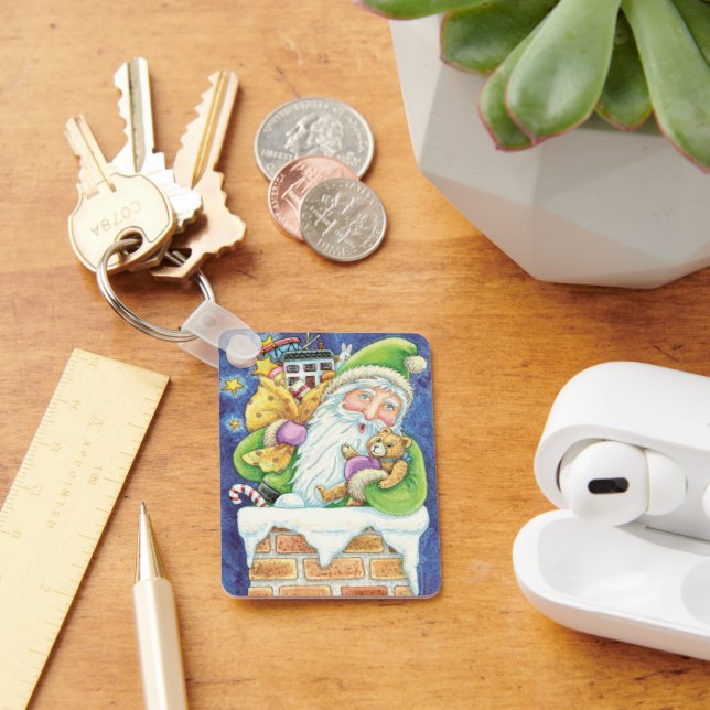 Cute Christmas, Santa Claus in Chimney with Toys Keychain (Desk)