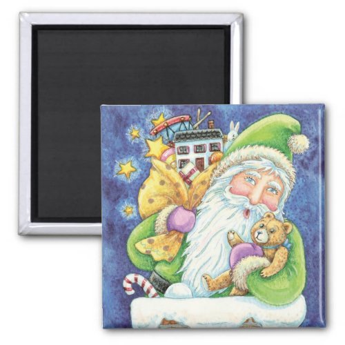 Cute Christmas Santa Claus in Chimney with Toys Magnet