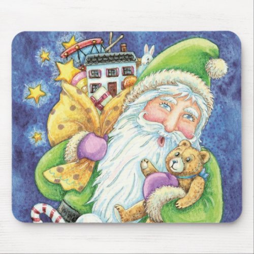 Cute Christmas Santa Claus in Chimney with Toys Mouse Pad