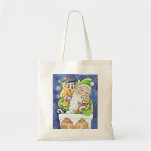 Cute Christmas Santa Claus in Chimney with Toys Tote Bag