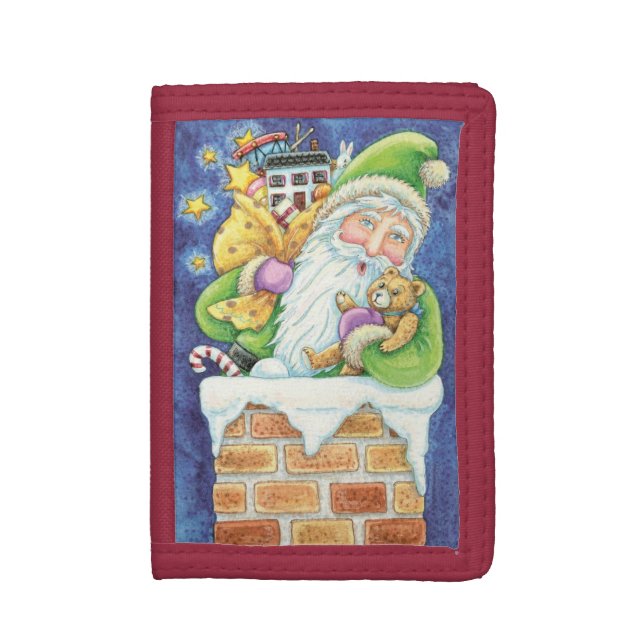 Cute Christmas, Santa Claus in Chimney with Toys Tri-fold Wallet (Front Vertical)