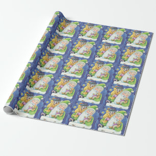 Cute Christmas, Santa Claus in Chimney with Toys Wrapping Paper