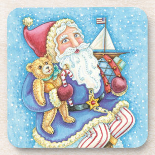 Cute Christmas, Santa Claus on Snowball with Toys Beverage Coaster