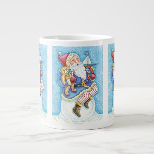 Cute Christmas Santa Claus on Snowball with Toys Large Coffee Mug