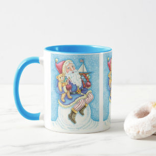 Cute Christmas, Santa Claus on Snowball with Toys Mug