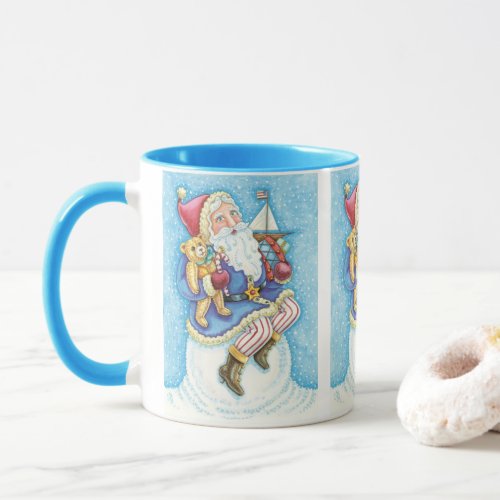 Cute Christmas Santa Claus on Snowball with Toys Mug