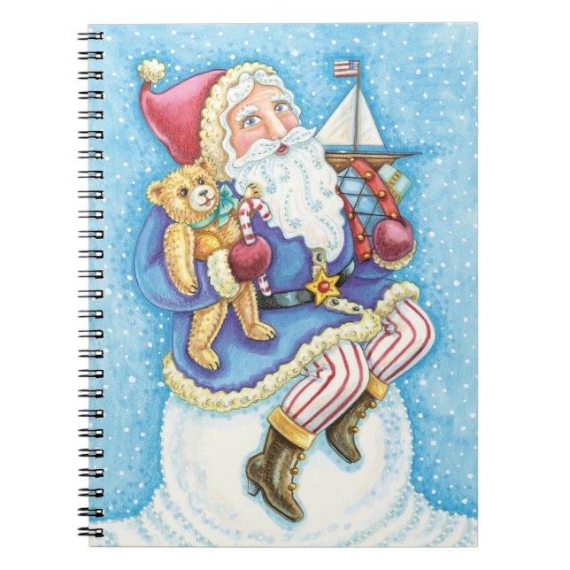 Cute Christmas, Santa Claus on Snowball with Toys Notebook (Front)