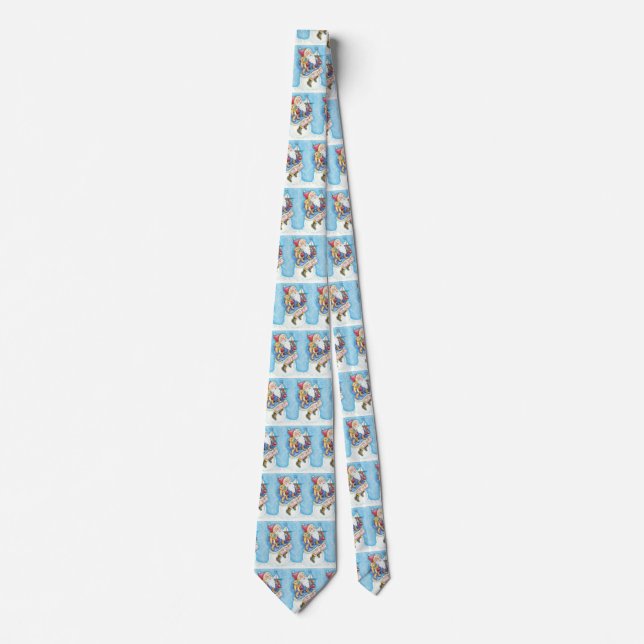 Cute Christmas, Santa Claus on Snowball with Toys Tie (Front)