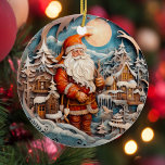 Cute Christmas Santa Claus Personalized  Ceramic Ornament<br><div class="desc">Introducing our charming and whimsical Santa Claus ornament! Perfect for celebrating the holidays, this cute ornament depicts a Santa by a cottage in a winter wonderland pine forest. The exquisite attention to detail and vibrant colors make this ornament a true standout on any tree. You can personalize it with your...</div>