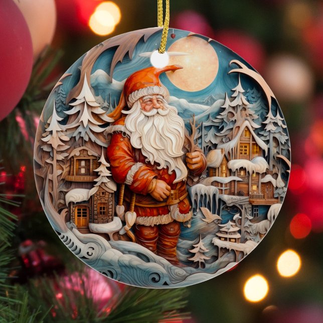 Cute Christmas Santa Claus Personalized  Ceramic Ornament (Creator Uploaded)