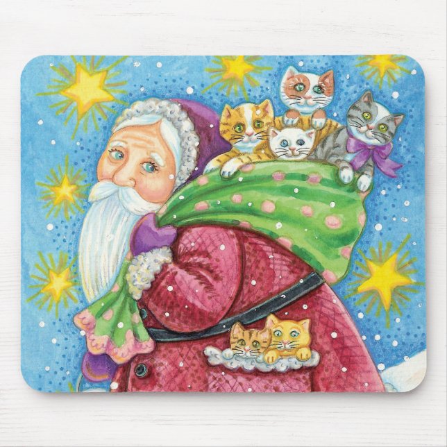 Cute Christmas, Santa Claus with Kittens and Cats! Mouse Pad (Front)