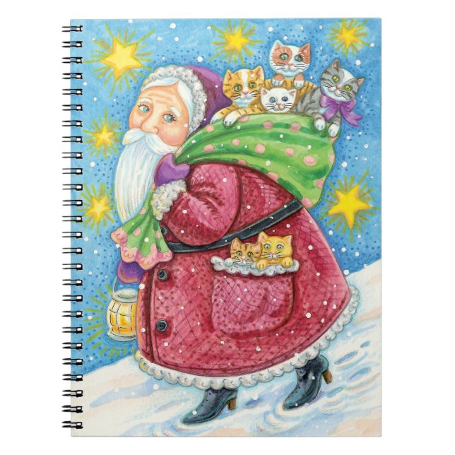 Cute Christmas, Santa Claus with Kittens and Cats! Notebook (Front)