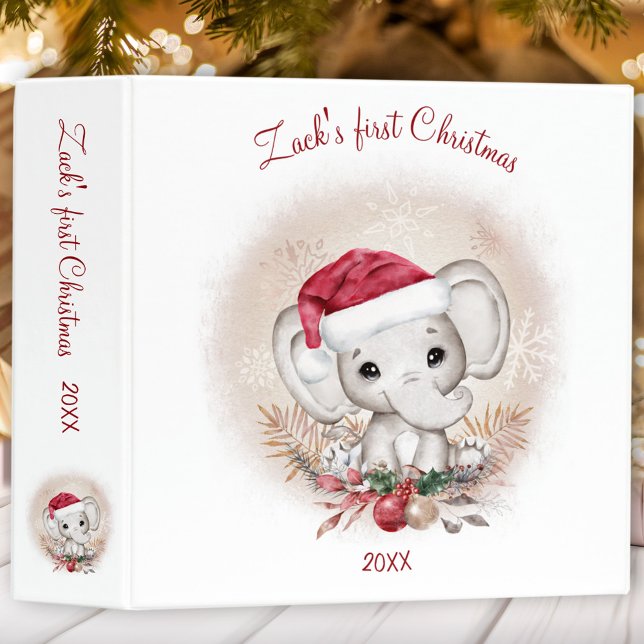 Cute Christmas Santa Elephant Baby Boy Photo Album 3 Ring Binder (Cute Christmas Santa Elephant Baby Boy Photo Album 3 Ring Binder)
