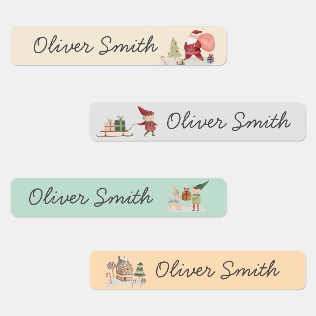 Cute Christmas Santa Elves Day Care School Name  Labels (Group)