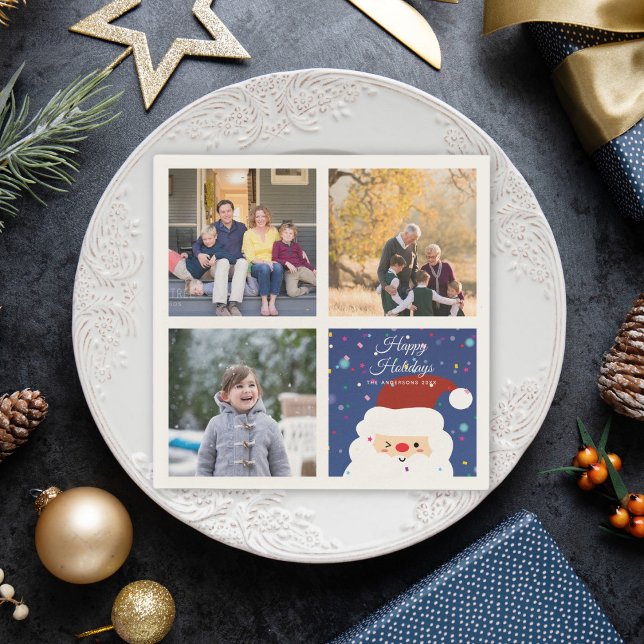 Cute Christmas Santa Family Photo Collage Holiday Napkins (Creator Uploaded)