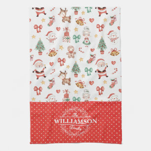 Cute Christmas Santa Gingerbread Man Monogram Kitchen Towel