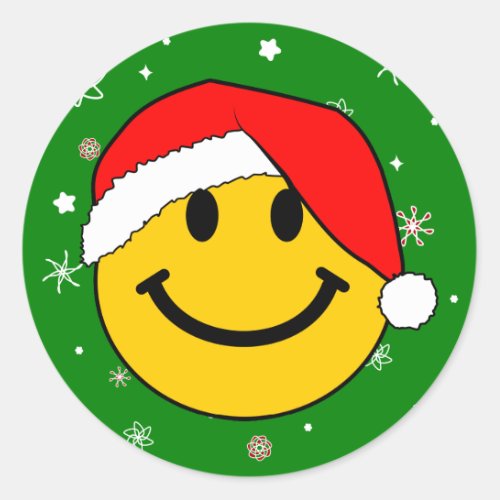 Cute Christmas Santa Happy Face Classic Round Sticker