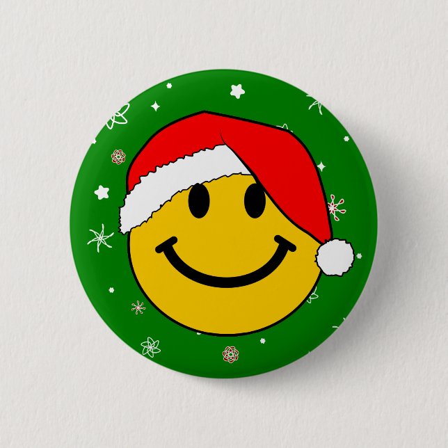 Cute Christmas Santa Happy Face Pinback Button (Front)