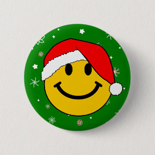 Cute Christmas Santa Happy Face Pinback Button