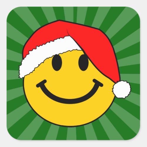 Cute Christmas Santa Happy Face Square Sticker